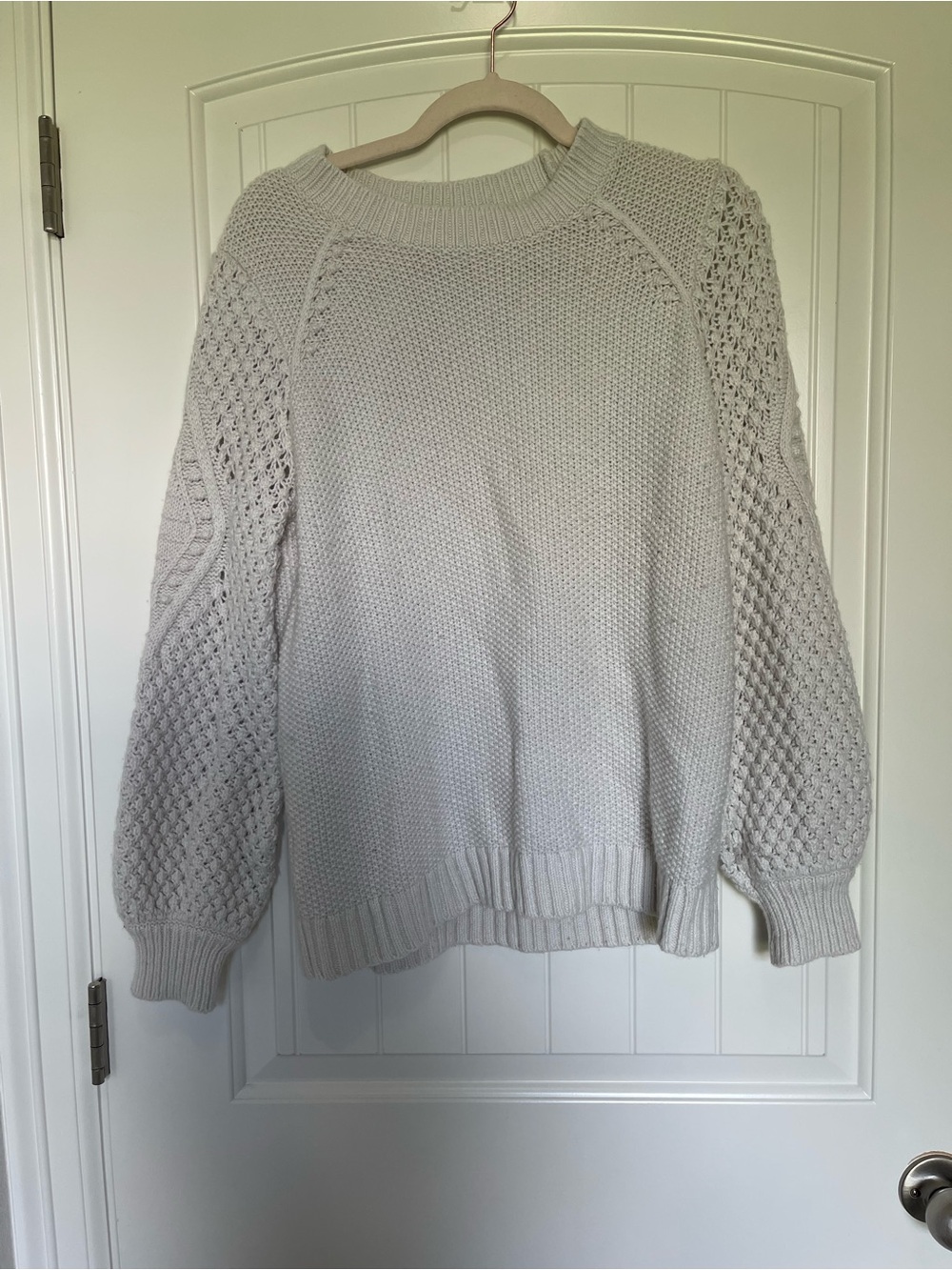LOFT Cream Cable Knit Scoop Neck Sweater